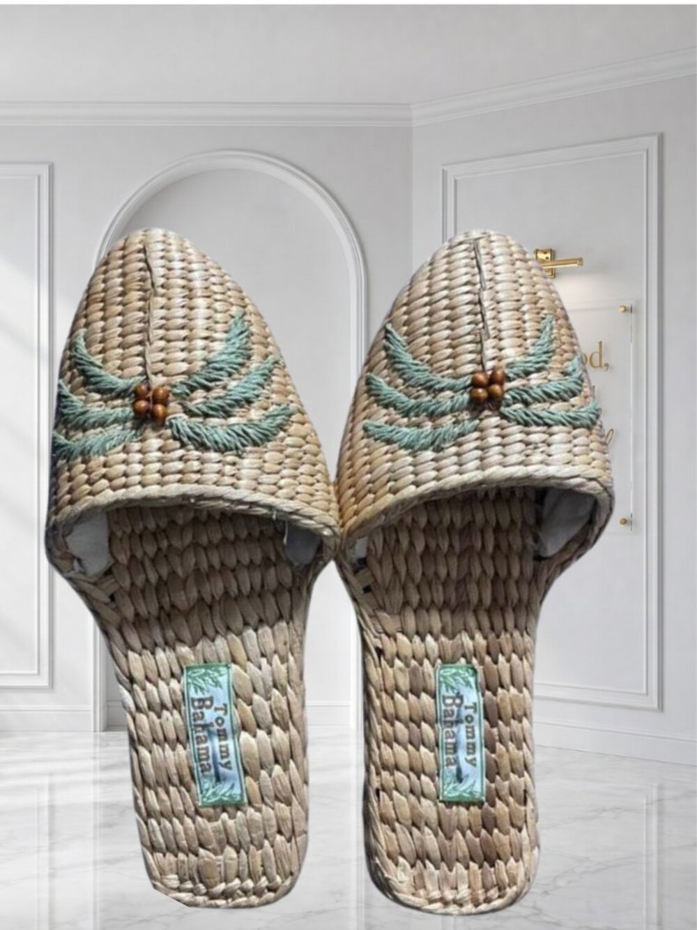 Tommy Bahama Woven Straw Palm Tree Sandals | Resort Coastal Cottagecore Tropical - Picture 1 of 11